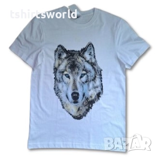Нова мъжка тениска с Вълк със сини очи в бял цвят, Серия вълци , снимка 1