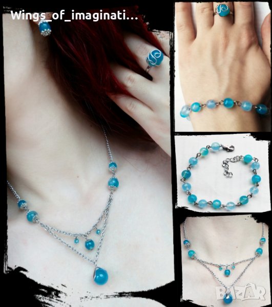 Комплект бижута с аквамарин и сребро 925, снимка 1