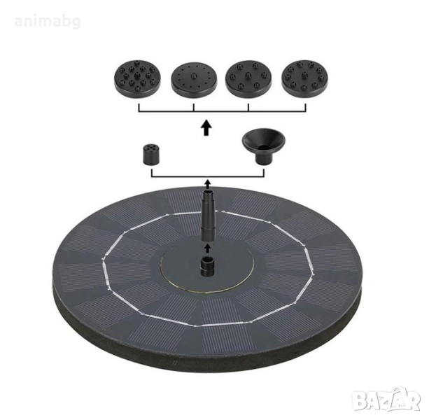 ANIMABG Комплект кръгъл слънчев фонтан с 4 дюзи, 16 см, снимка 1