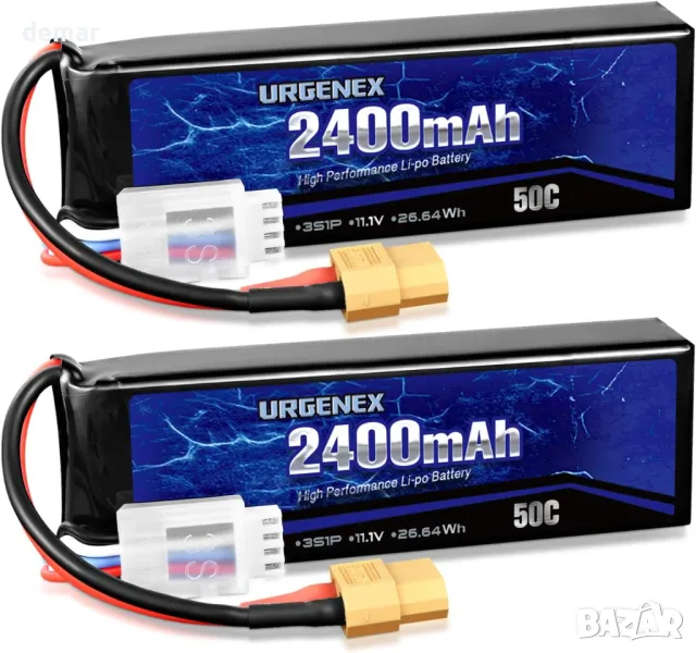 URGENEX 11.1 V 2400 mAh Lipo батерия 50C с висока скорост на разреждане 3S RC батерии с XT60, 2 броя, снимка 1