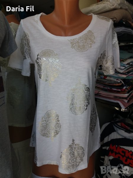 УНИКАЛНО КРАСИВА бяла блуза със златиста щампа, снимка 1