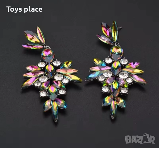 Луксозни висящи обеци с цветни кристали, снимка 3 - Обеци - 51965886