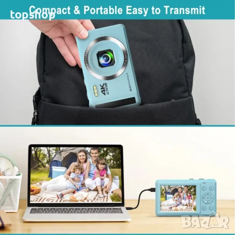 НОВ фотоапарат 4K FHD 44MP компактен с автофокус и 16X увеличение, с 2 батерии 2.4”, 32GB памет, снимка 6 - Фотоапарати - 50555892