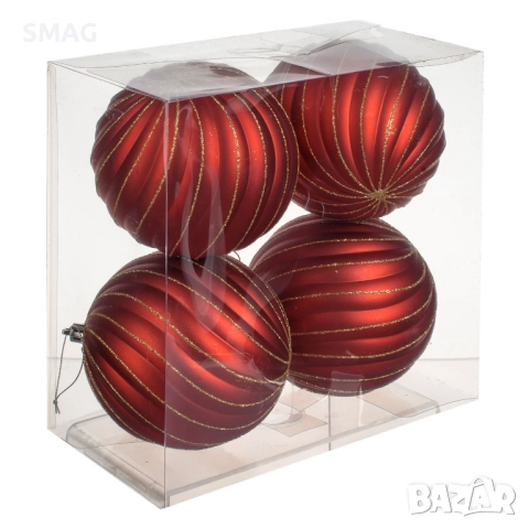 Комплект коледни топки червени мат с вълнообразен брокат Ø12 см_1253580, снимка 2 - Други - 52353991