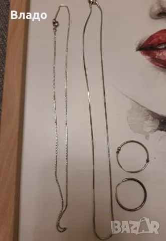 Дамски сребърни верижки/ колиета и две сребърни обеци, снимка 2 - Колиета, медальони, синджири - 48285887
