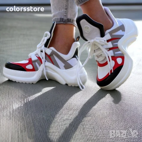 Маратонки на платформа - бяло, сиво и червено - MK104 