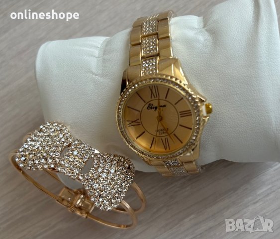 Луксозен комплект - златист часовник с гривна, снимка 3 - Дамски - 41343065