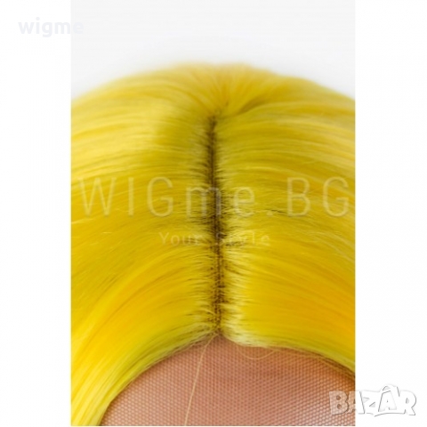 Къса права жълта лейс фронт перука Съни, снимка 6 - Аксесоари за коса - 36057319