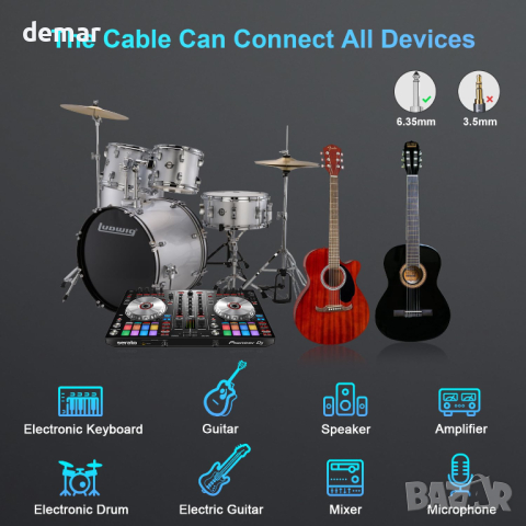 FIBBR кабел за китара 1.8M, кабел под прав ъгъл 1/4 инча, снимка 6 - Други - 44652531