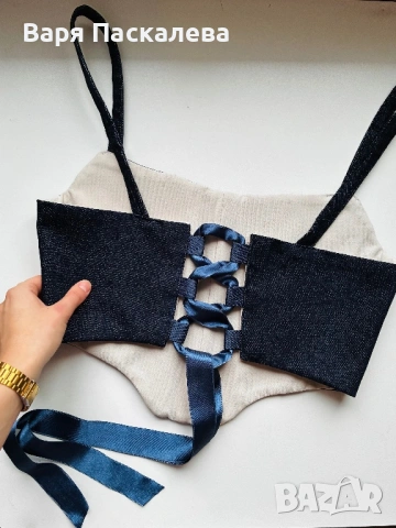 Дънков корсет ZARA, M-размер, снимка 3 - Корсети, бюстиета, топове - 53732390