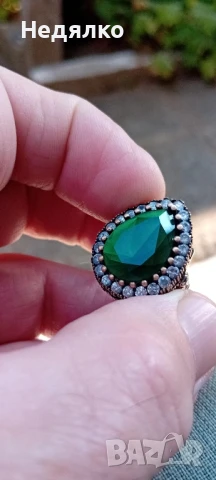 Стар сребърен руски пръстен,зелен камък,дамски, снимка 2 - Антикварни и старинни предмети - 51343485