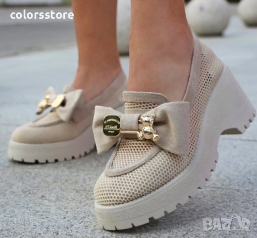 Обувки на платформа - бежови - BR678, снимка 2 - Дамски ежедневни обувки - 41799143