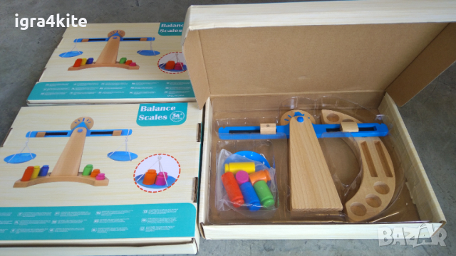 НАМАЛЕНА ЦЕНА! Дървена везна с метални чинийки дървени тежести и магнитна скала, снимка 4 - Образователни игри - 36522235