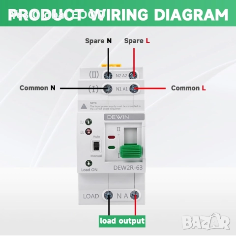 DEWIN автоматичен трансферен превключвател ATS 2P 63A 220V, снимка 8 - Друга електроника - 52422034