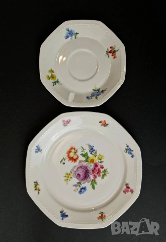 Троен сет чаша за кафе или чай с чинийки - Schirnding Bavaria, снимка 3 - Чаши - 53617879