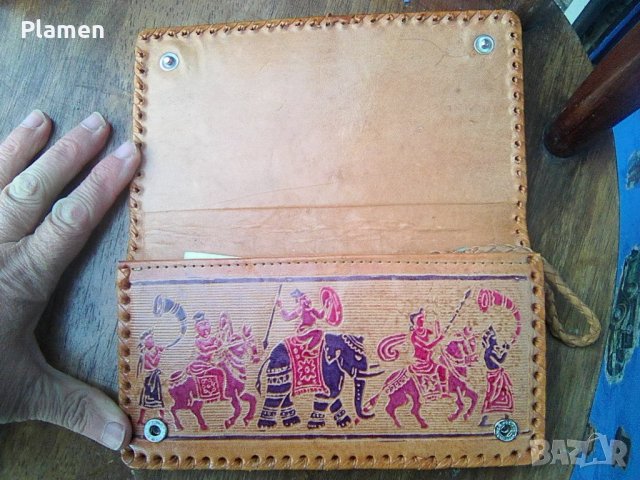 Оригинално индийско портмоне с орнаменти от естественна кожа, снимка 3 - Портфейли, портмонета - 38944413