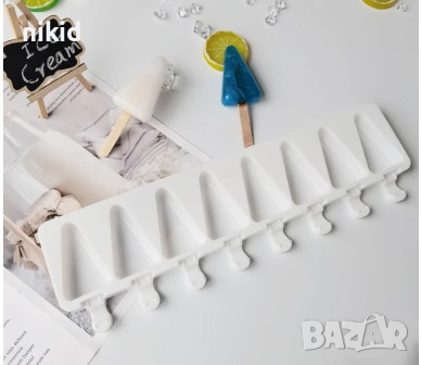 8 триъгълни елха ескимо сладолед Popsicle Попсикъл молд силиконова форма калъп за направа на десерти, снимка 3 - Форми - 44840342