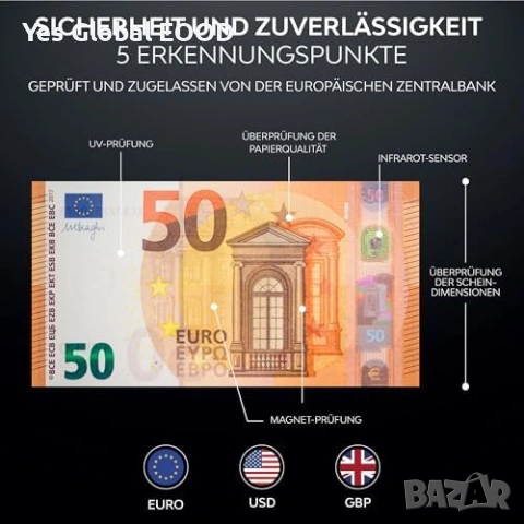 2 в 1 детектор за фалшиви банкноти и брояч на евро монети, снимка 3 - Друга електроника - 53233898