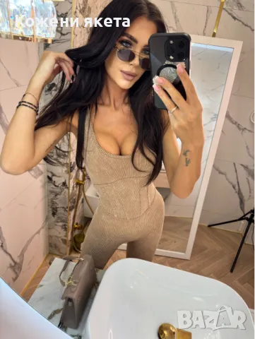 Рипс оформящи дълги гащеризони без ръкав с дебели презрамки стегнати уникална материя, снимка 1