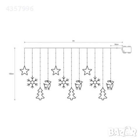Декоративна коледна LED завеса, 12 фигурки, 198 крушки , снимка 6 - Декорация за дома - 52380762