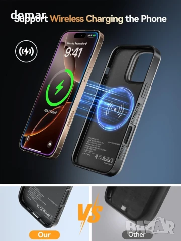 NEWDERY Калъф с батерия за iPhone 15 pro и 16 Pro 6.3” 5000mAh, CarPlay, кабелни слушалки, черен, снимка 4 - Калъфи, кейсове - 50688729