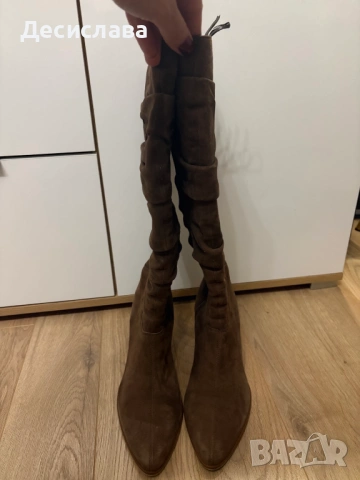 Ботуши естествен велур в кафяво, снимка 4 - Дамски ботуши - 53429390