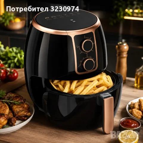 Фритюрник с горещ въздух 3,7 L - Мощен с регулируема температура 80–200°C и таймер, снимка 2 - Уреди за готвене на пара - 56106605