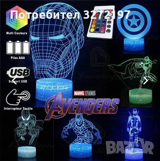 Холограмна 3D LED лампа Spider Man-дистанционно управление 16 цвята+други режими на управление , снимка 10 - Настолни лампи - 50487698