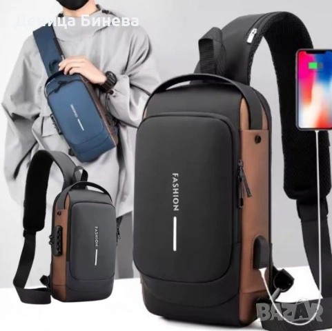 Мъжка чанта за през рамо Crossbody с USB зареждане, снимка 5 - Чанти - 53059978