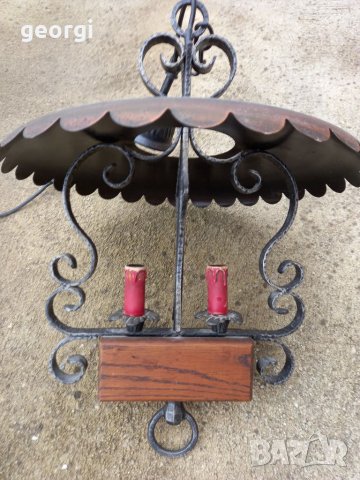 Немски полилей от ковано желязо и дърво, снимка 5 - Лампи за таван - 39415204