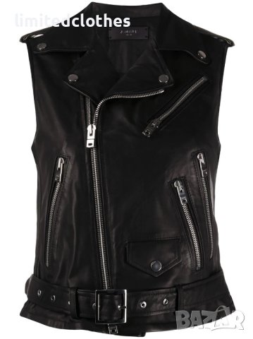 AMIRI Black Fringed Biker Leather Дамски Кожен Елек size 42 (M)