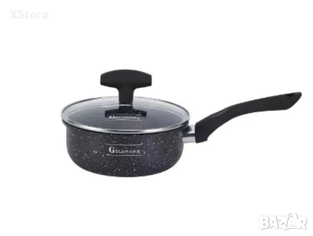 Касерола с капак Goldmann GM 1303-16, 16 см., Алуминий, Мрам. покр., Черен