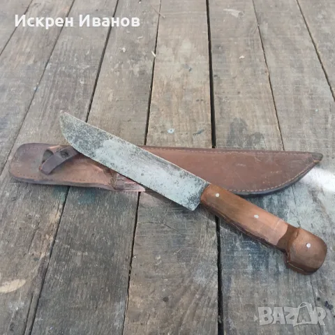 Стар кован нож с кожена кания, снимка 6 - Ножове - 55969231