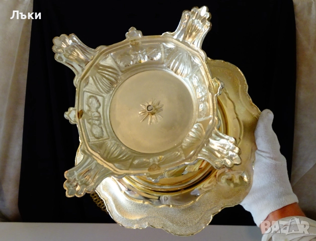 Посребрен поднос,плато на два етажа 47 см., 1.9 кг.,рози,барок. , снимка 10 - Антикварни и старинни предмети - 51826703