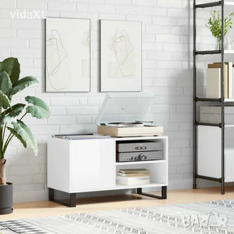 vidaXL Шкаф за грамофонни плочи бял гланц 85x38x48 см инженерно дърво, снимка 2 - Шкафове - 56148134