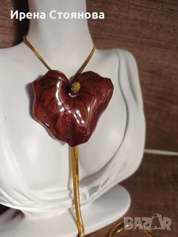 Колие с естествен цвят на Антуриум , снимка 5 - Колиета, медальони, синджири - 52389905