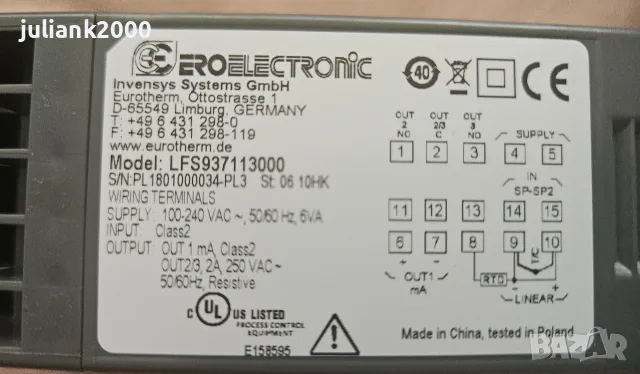 Ero Electronic LFS937113000 Temperature Controller, снимка 2 - Резервни части за машини - 56207752