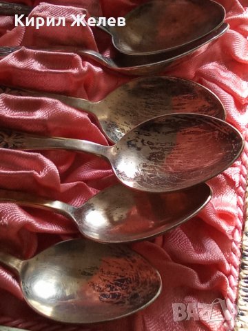 Старинни ПОСРЕБРЕНИ БРОНЗОВИ Богато Орнаментирани РЕТРО ЛЪЖИЦИ комплект 12 бр. в ЛУКС КУТИЯ А1058, снимка 7 - Прибори за хранене, готвене и сервиране - 35795428