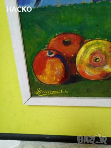 Голяма Маслена Каттина Натюрморт с Подпис от Автора, снимка 3 - Картини - 51879849