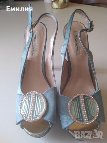 Сини официални сатенени обувки 37, снимка 4 - Дамски елегантни обувки - 40727857