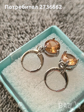 Сребърни обеци с жълт цирконии , снимка 5 - Обеци - 53788082