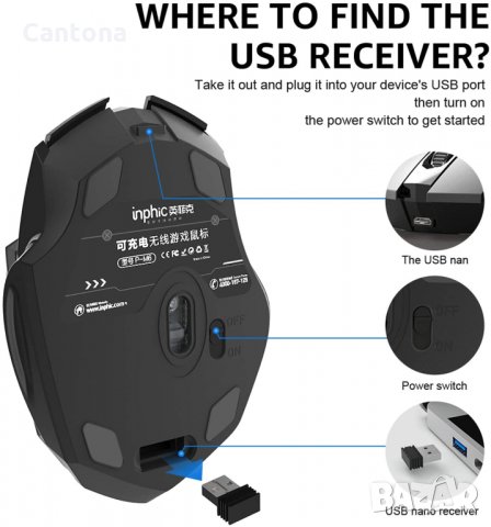 Безжична гейминг мишка Inphic PM6,  2,4 G, USB зареждане, снимка 3 - Клавиатури и мишки - 34177928