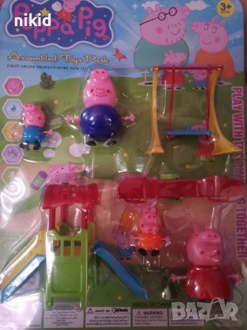 Peppa Pig Пепа Пиг и семейство на пързалка люлка парк пластмасови фигурки играчки украса торта игра, снимка 2 - Фигурки - 40240339