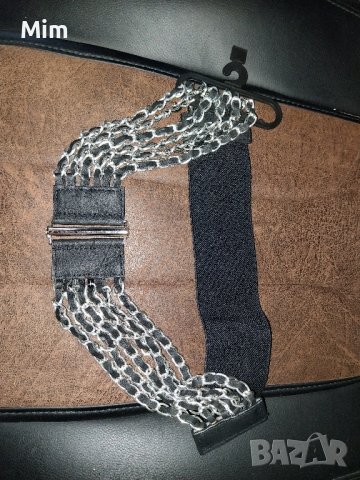 Черен ластичен колан с кожа и синджир подарък кожена гривна с метални шипове