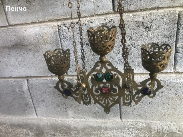 старо възрожденско, тройно кандило, снимка 4 - Антикварни и старинни предмети - 54955287