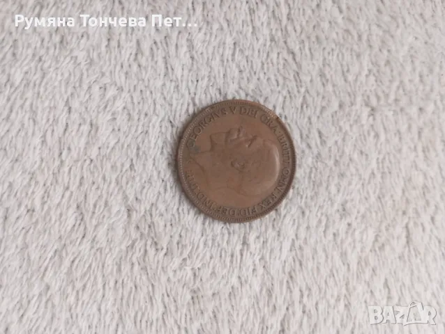 Монета британско пени 1927година, снимка 1