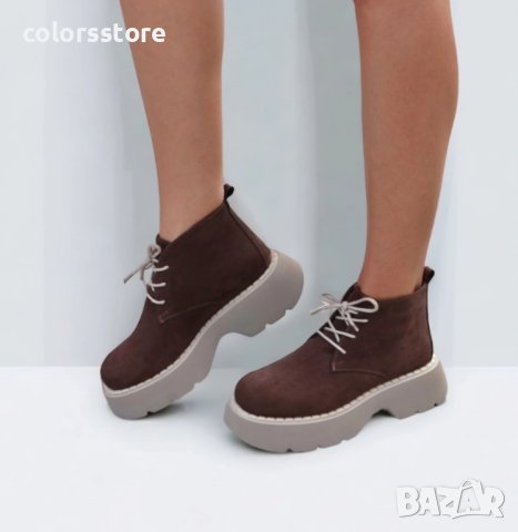 Равни боти - кафяв велур с бежово ходило - 244-90, снимка 3 - Дамски боти - 31843919
