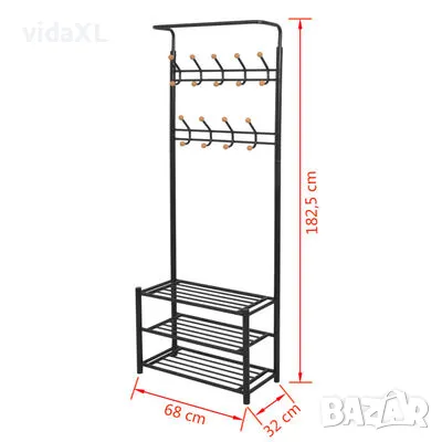 vidaXL Щендер за дрехи със стелаж за обувки, 68x32x182,5 см черен(SKU:243726), снимка 3 - Други - 49508018