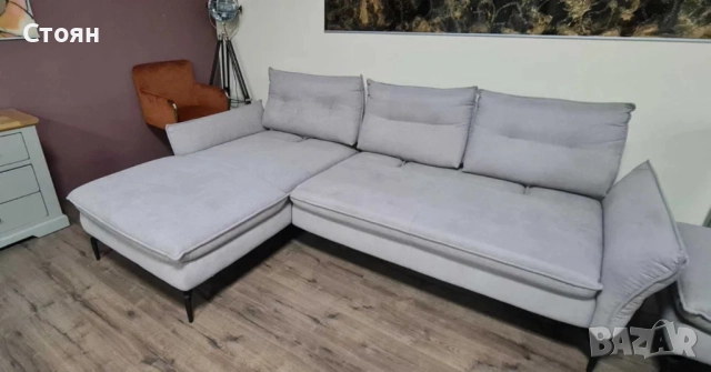 Сив ъглов диван от плат и табуретка "Alexis", снимка 10 - Дивани и мека мебел - 51966539