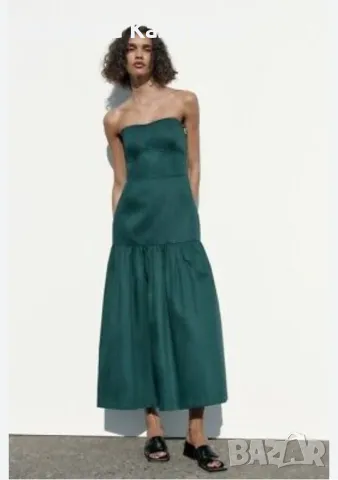 Zara рокля памук с голи рамене, снимка 6 - Рокли - 43340464